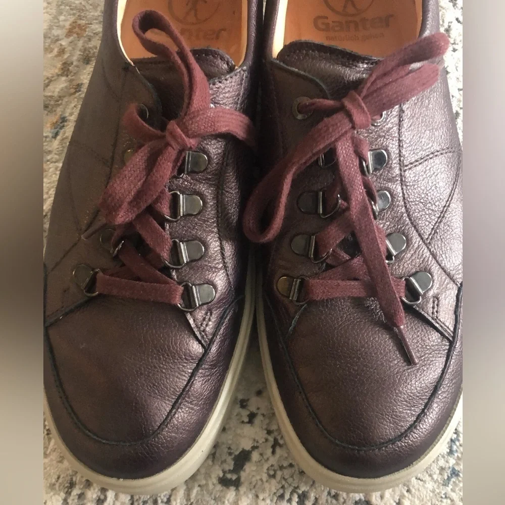 Ganter Shimmery Metallic Wine Genuine Leather Sneakers Lace Up Comfort Shoes